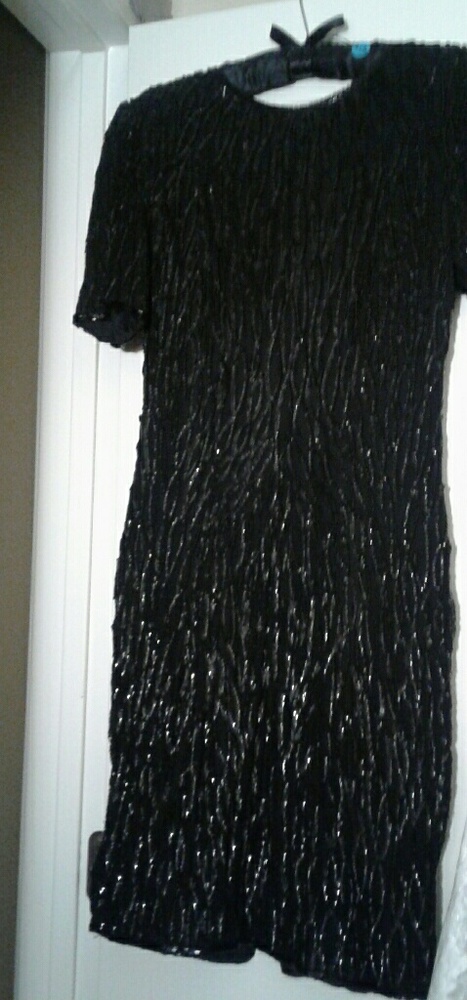 Stenay Vintage 80s Black beaded  short gown